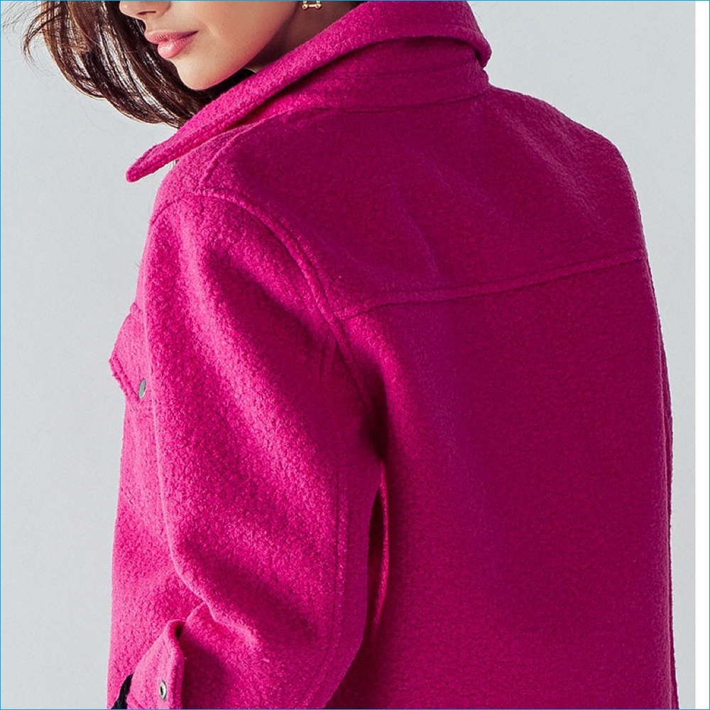 Magenta Curly Sherpa Cropped Shacket - Picture 6 of 9